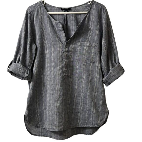 Max Edition Blue Chambray Striped Popover Top NWOT Size Large - Picture 1 of 9